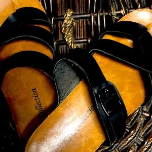 RK Collection Black Leather Cris-Cross Sandals Sz7